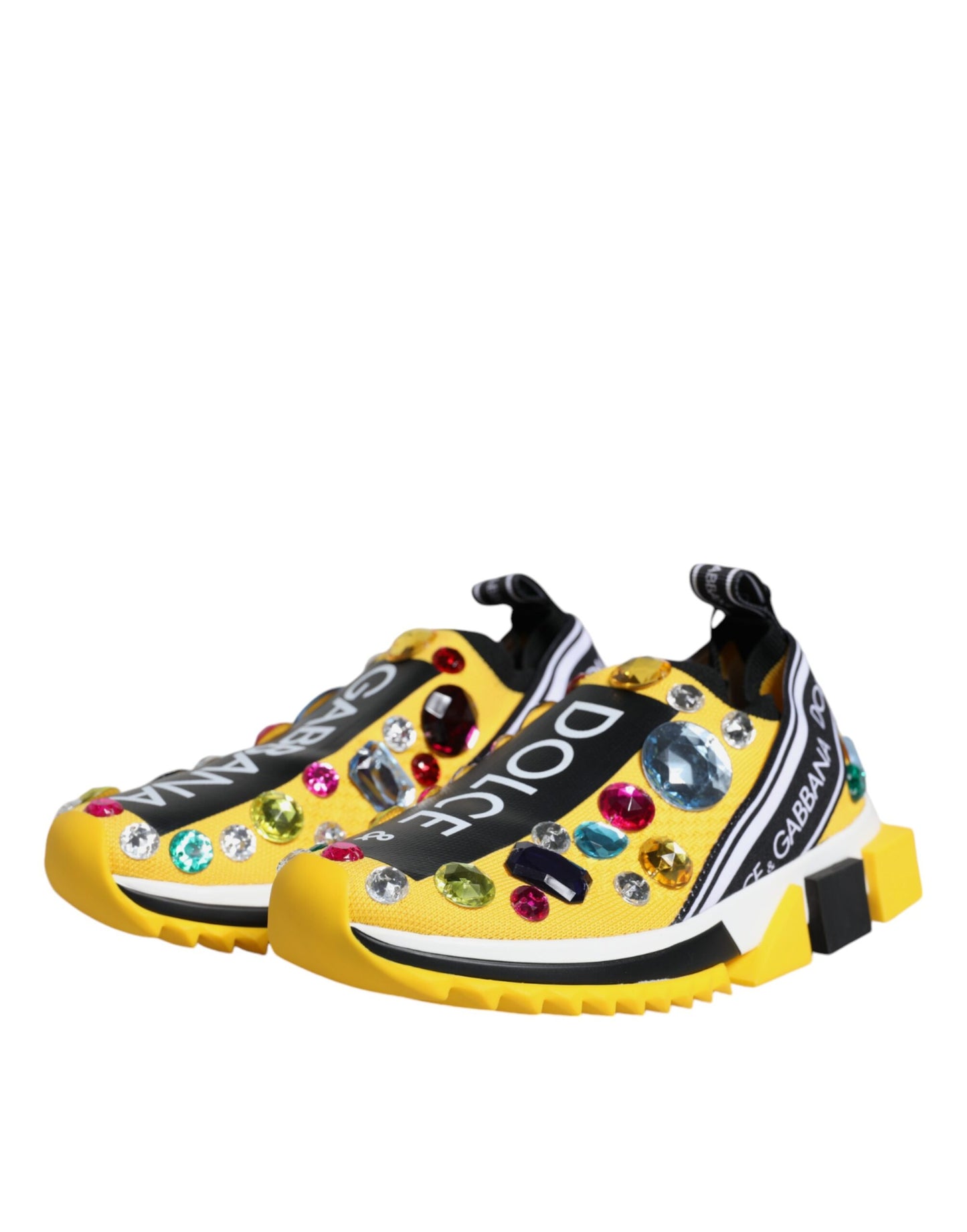 Dolce & Gabbana Yellow Sorrento Crystals Low Top Sneakers Shoes Dolce & Gabbana