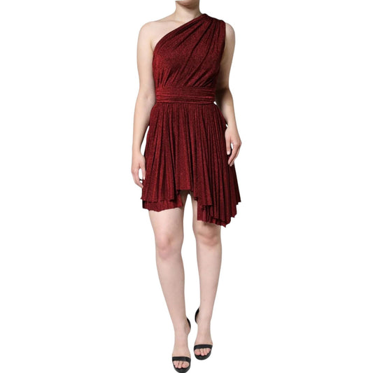 Dolce & Gabbana Red One Shoulder Pleated A-line Mini Dress Dolce & Gabbana