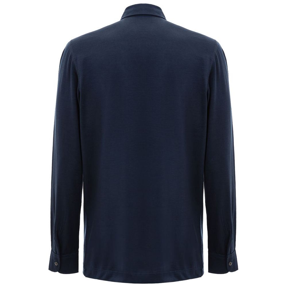 Corneliani Blue Wool Vergine Polo Shirt Corneliani