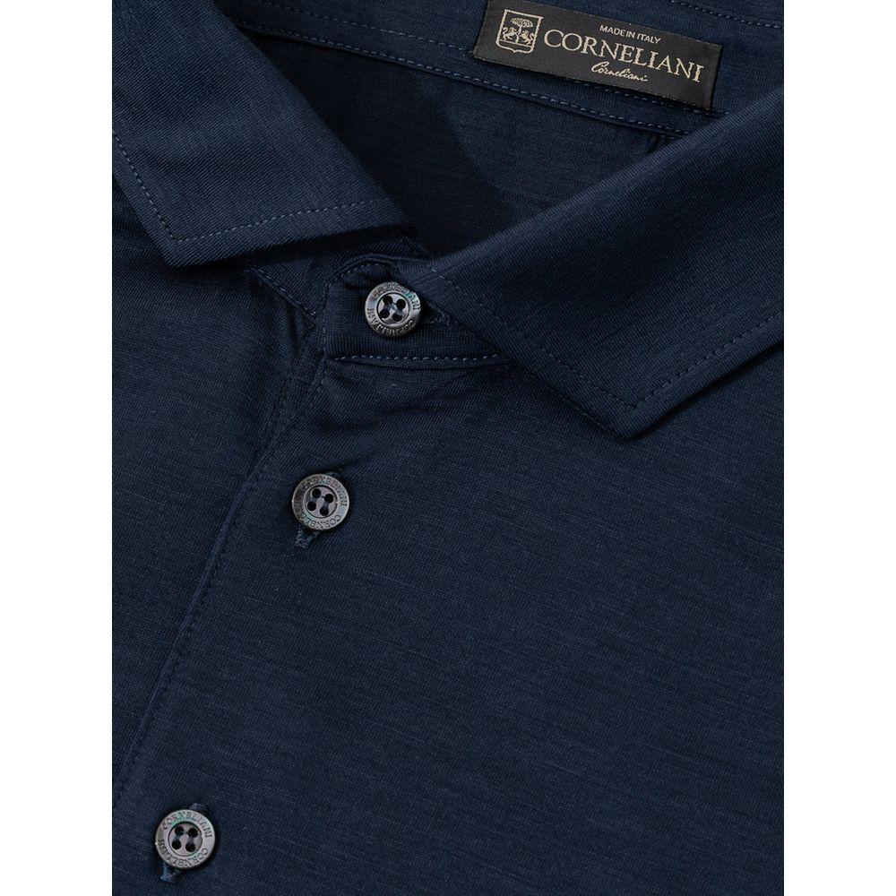 Corneliani Blue Wool Vergine Polo Shirt Corneliani