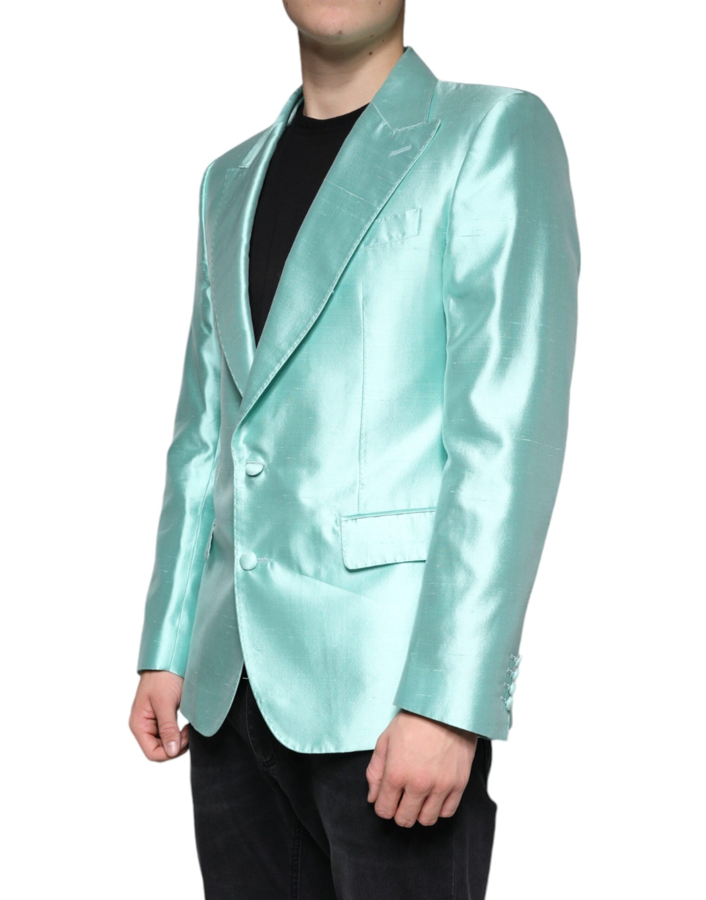 Dolce & Gabbana Mint Green Silk Single Breasted Coat Blazer Dolce & Gabbana