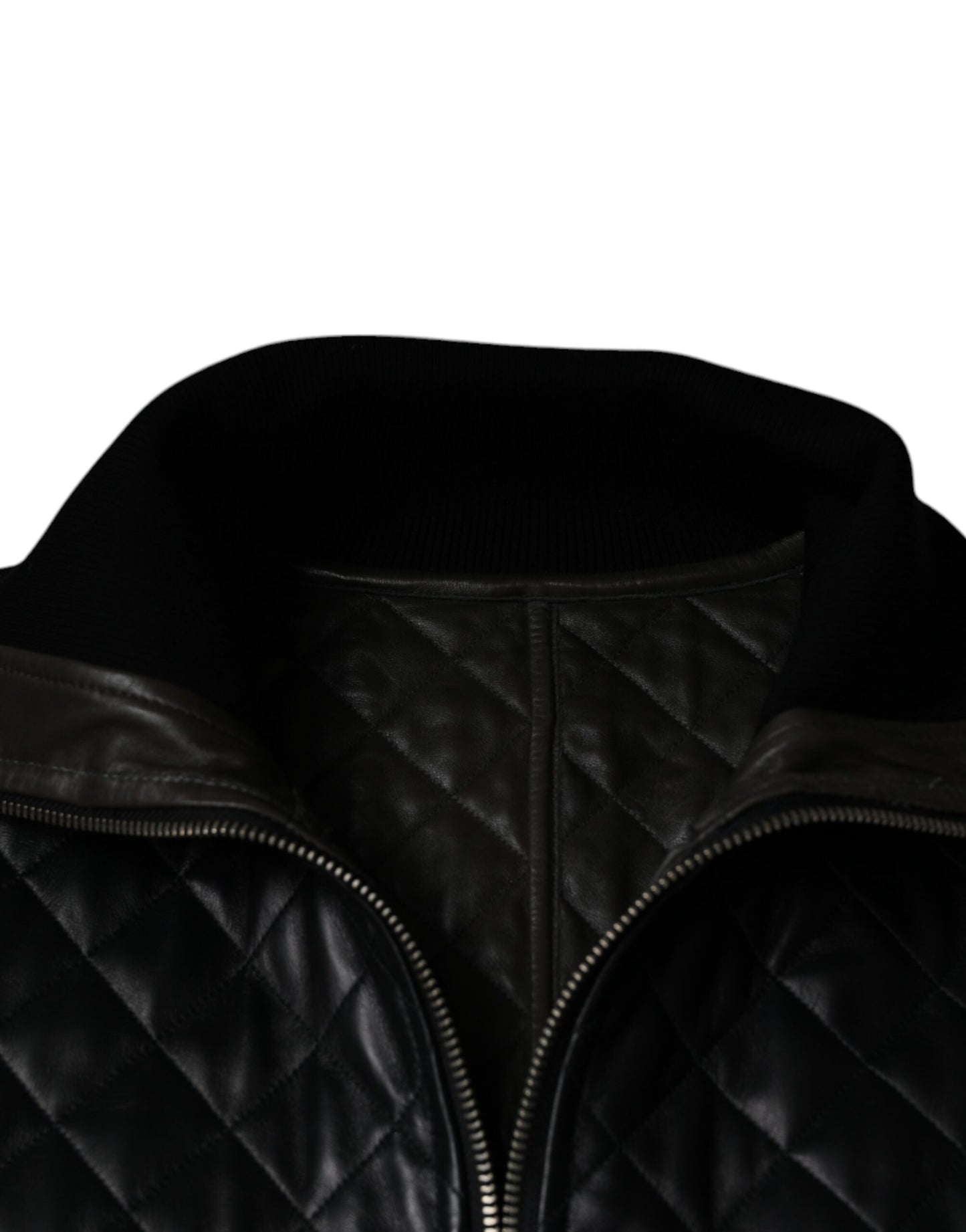 Dolce & Gabbana Black Calf Leather Quilted Full Zip Jacket Dolce & Gabbana