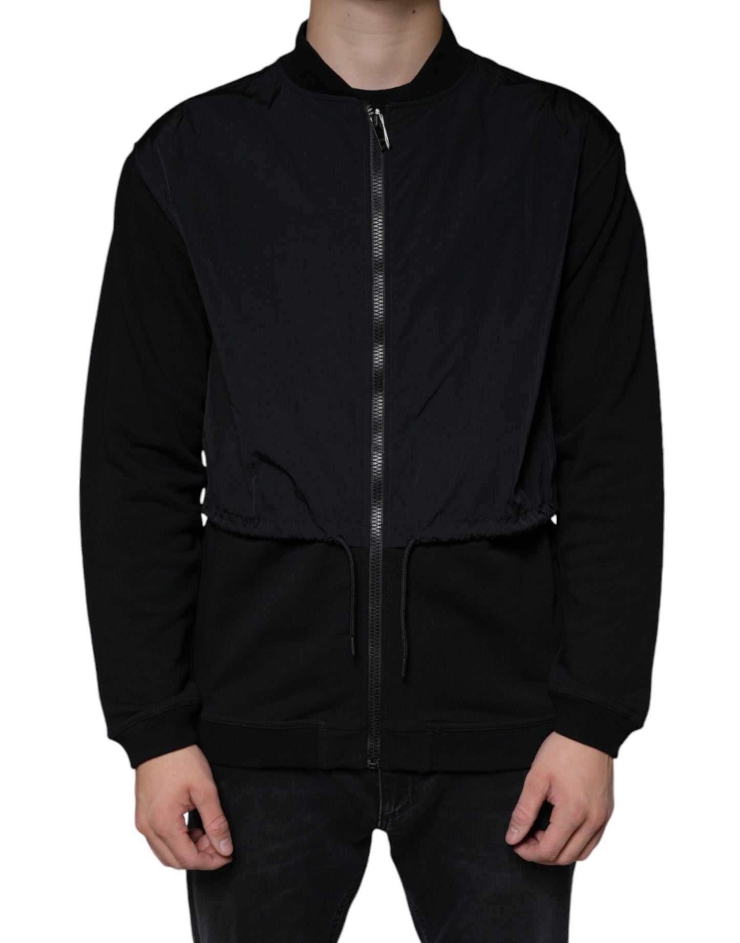 MSGM Black Cotton Full Zip Bomber Long Sleeves Jacket MSGM