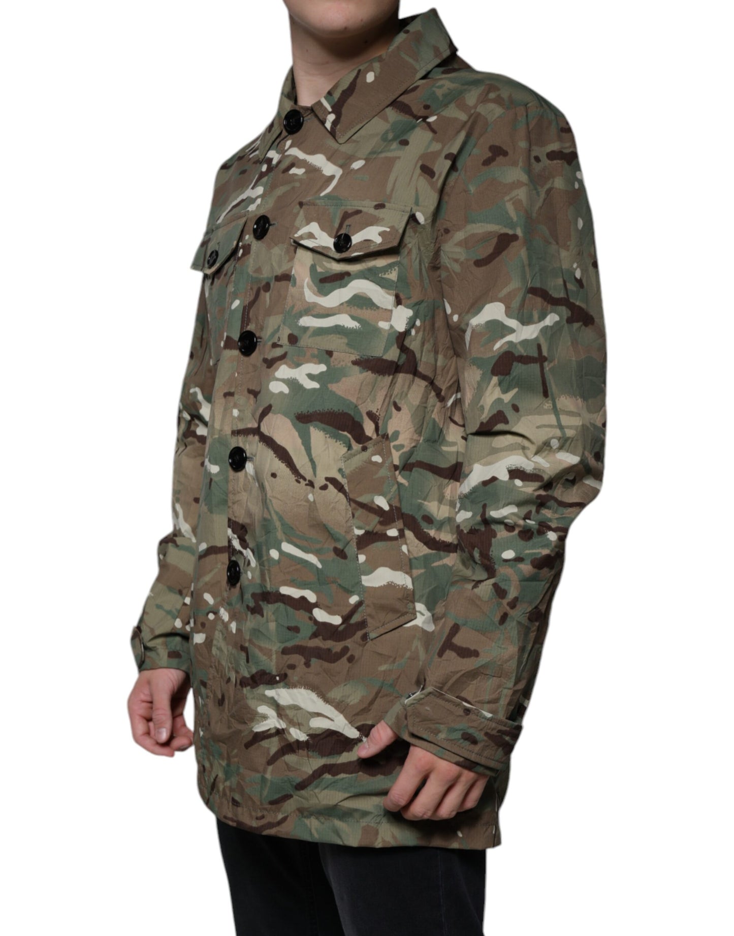 Dolce & Gabbana Multicolor Camouflage Collared Coat Jacket Dolce & Gabbana