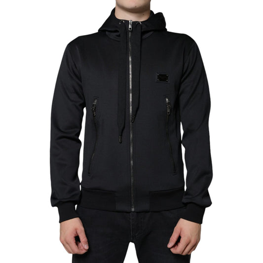 Dolce & Gabbana Black Hooded Logo Plaque Bomber Jacket