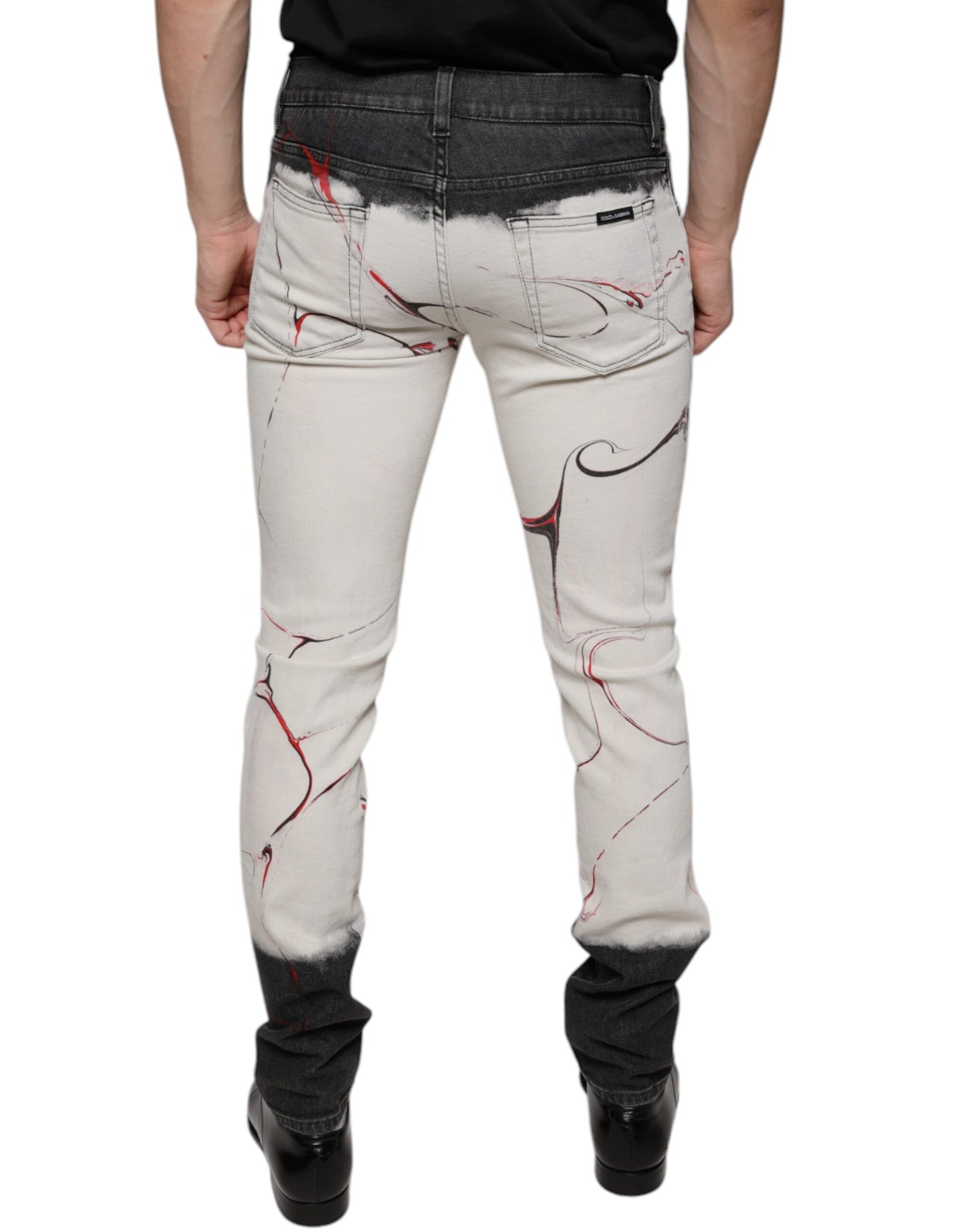 Dolce & Gabbana Black White Printed Skinny Men Denim Jeans Dolce & Gabbana