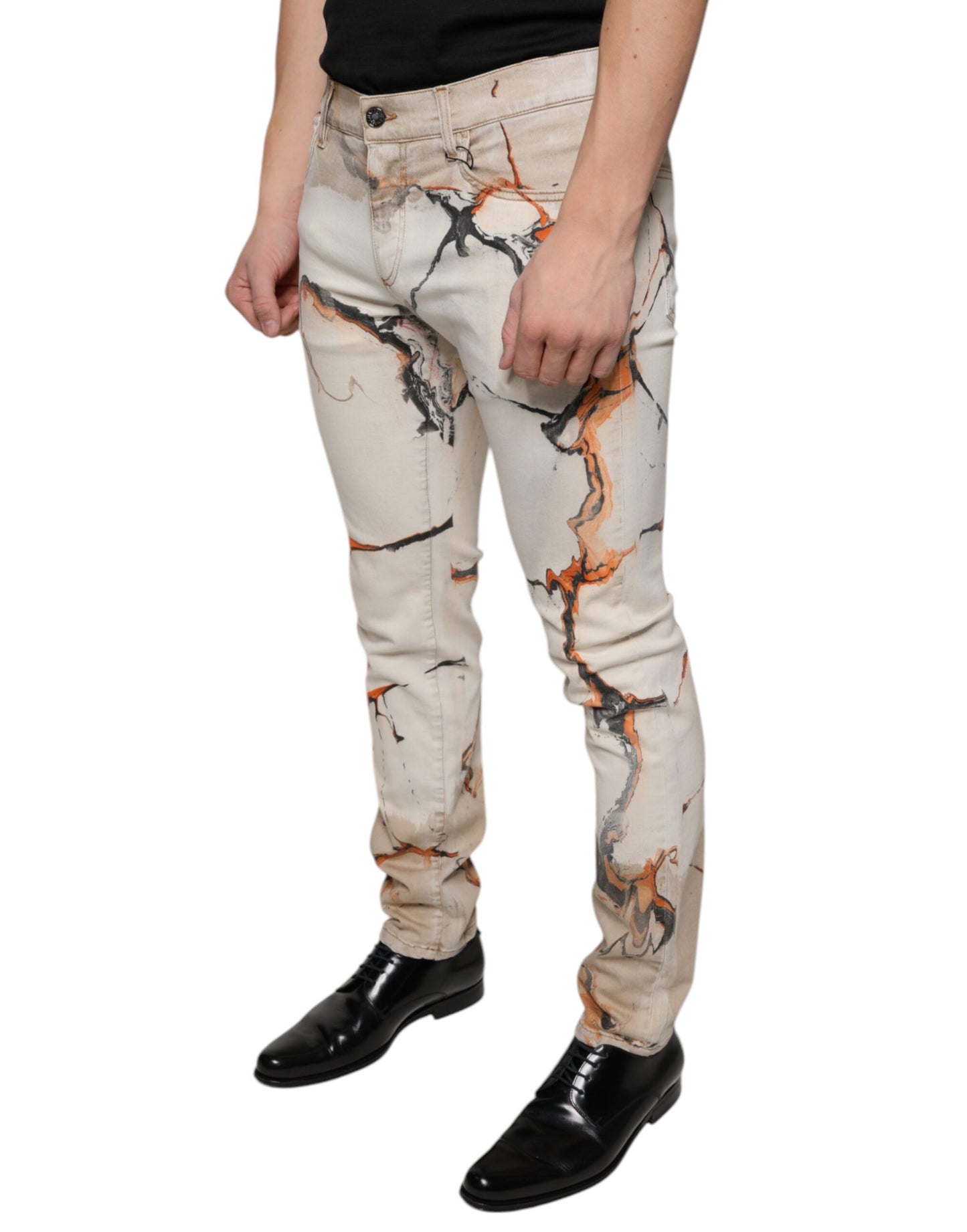 Dolce & Gabbana Beige Cotton Dye Slim Fit Men Denim Jeans Dolce & Gabbana