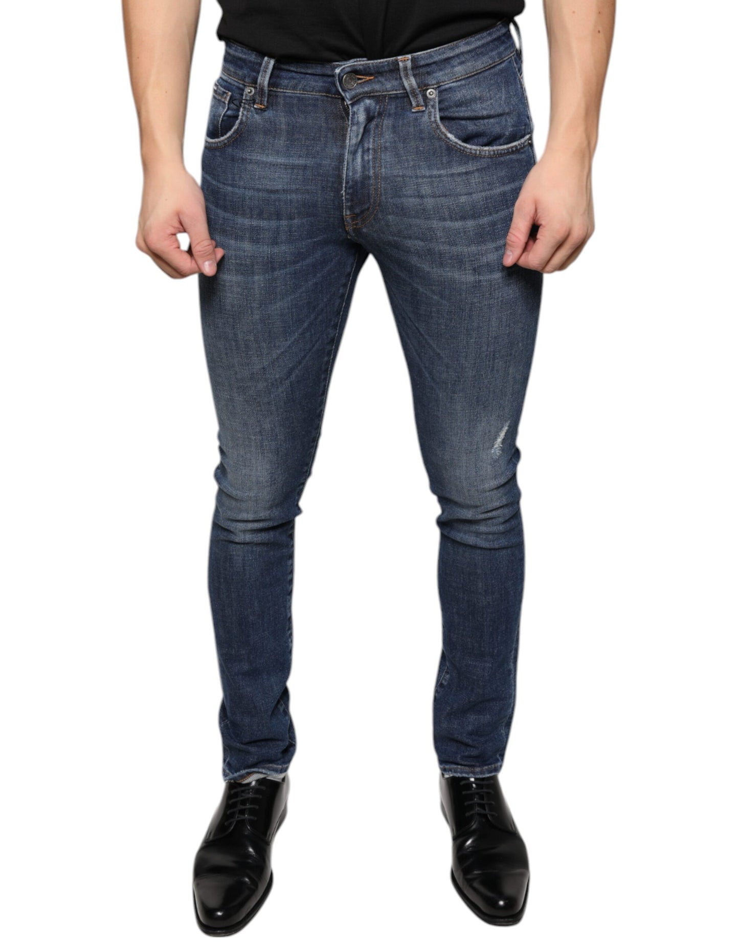 Dolce & Gabbana Dark Blue Washed Cotton Skinny Denim Jeans Dolce & Gabbana