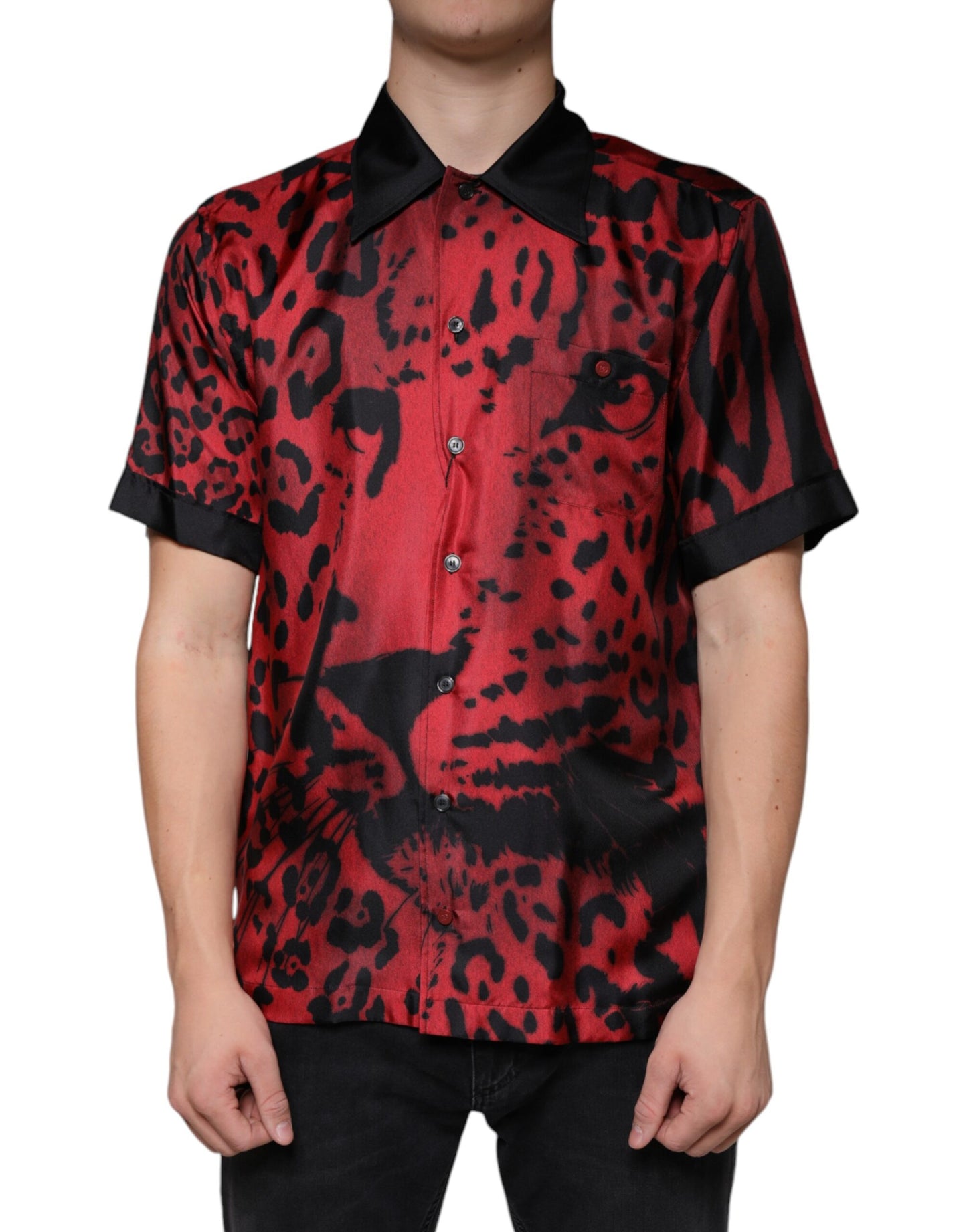 Dolce & Gabbana Red Leopard Silk Button Down Casual Shirt Dolce & Gabbana