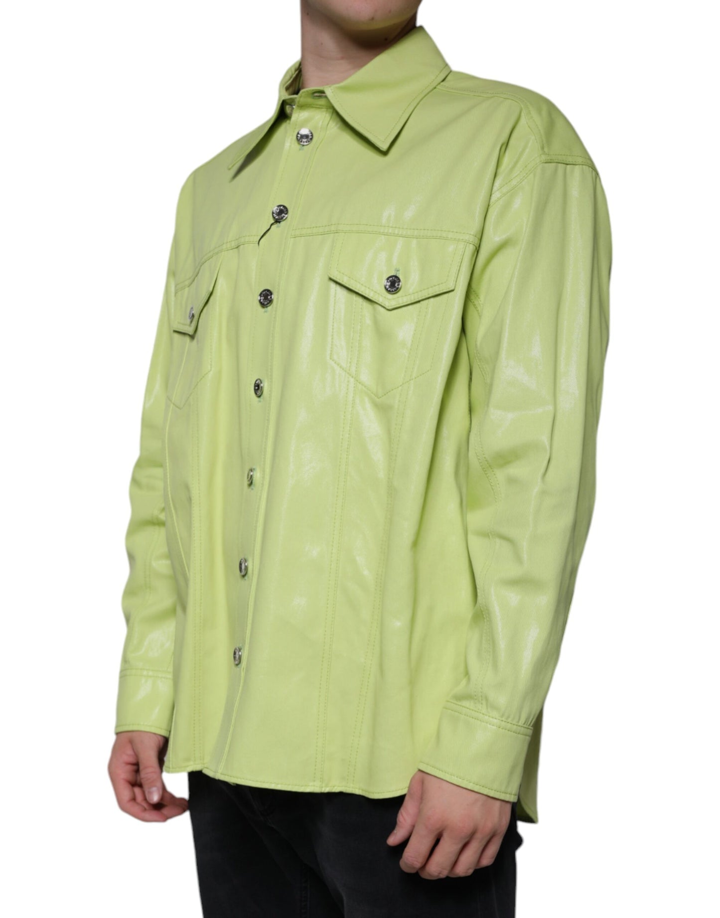 Dolce & Gabbana Green Cotton Collared Men Button Down Shirt Dolce & Gabbana