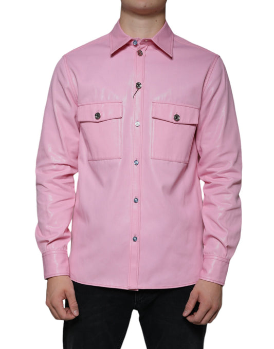 Dolce & Gabbana Pink Cotton Collared Button Down Shirt