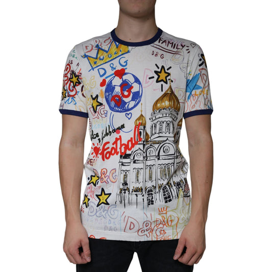 Dolce & Gabbana White Graphic Print Cotton Crew Neck T-shirt