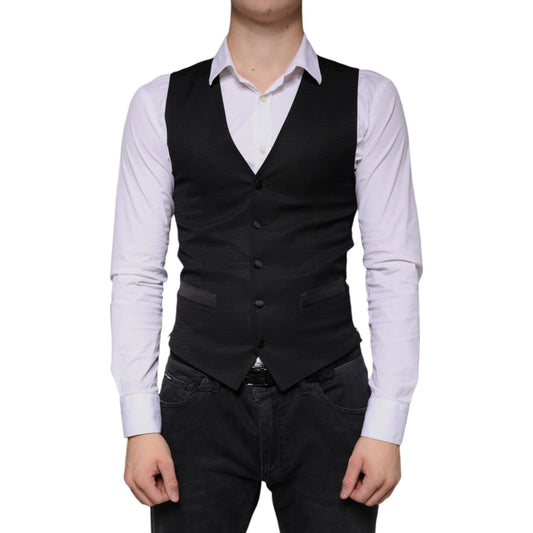 Dolce & Gabbana Black Wool Waistcoat Dress Formal Vest