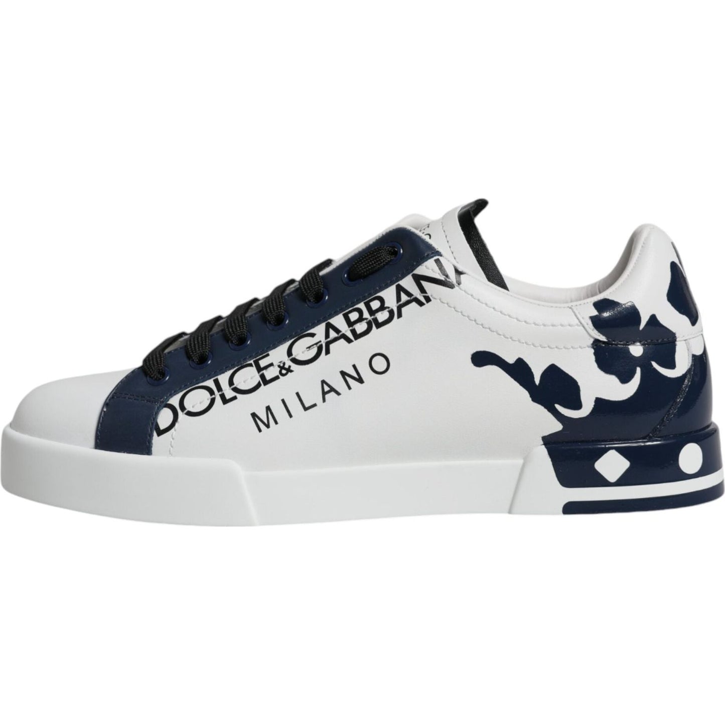 Dolce & Gabbana White Blue Leather Crown Milano Sneakers Shoes Dolce & Gabbana