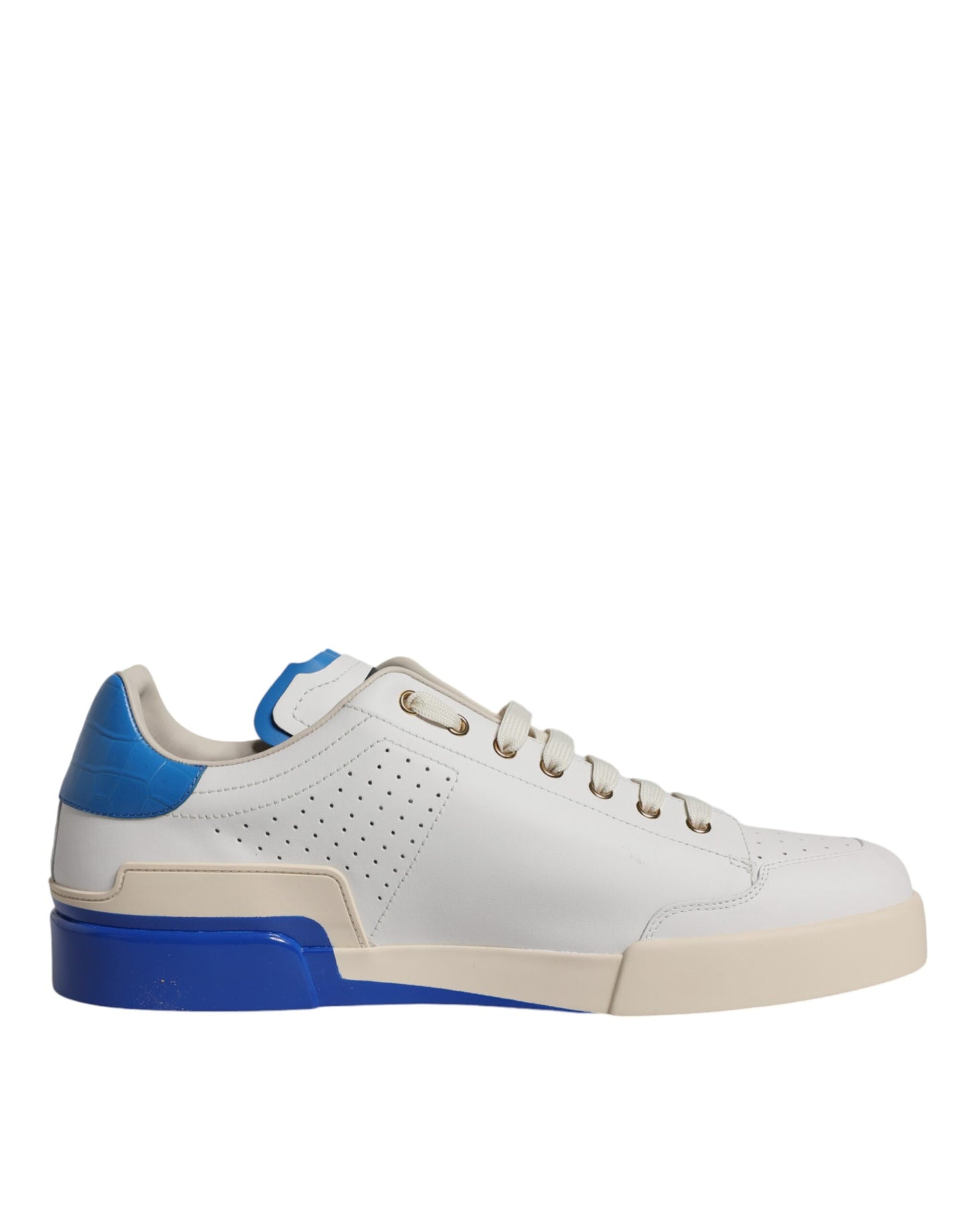 Dolce & Gabbana White Blue Perforated Low Top Sneakers Shoes Dolce & Gabbana