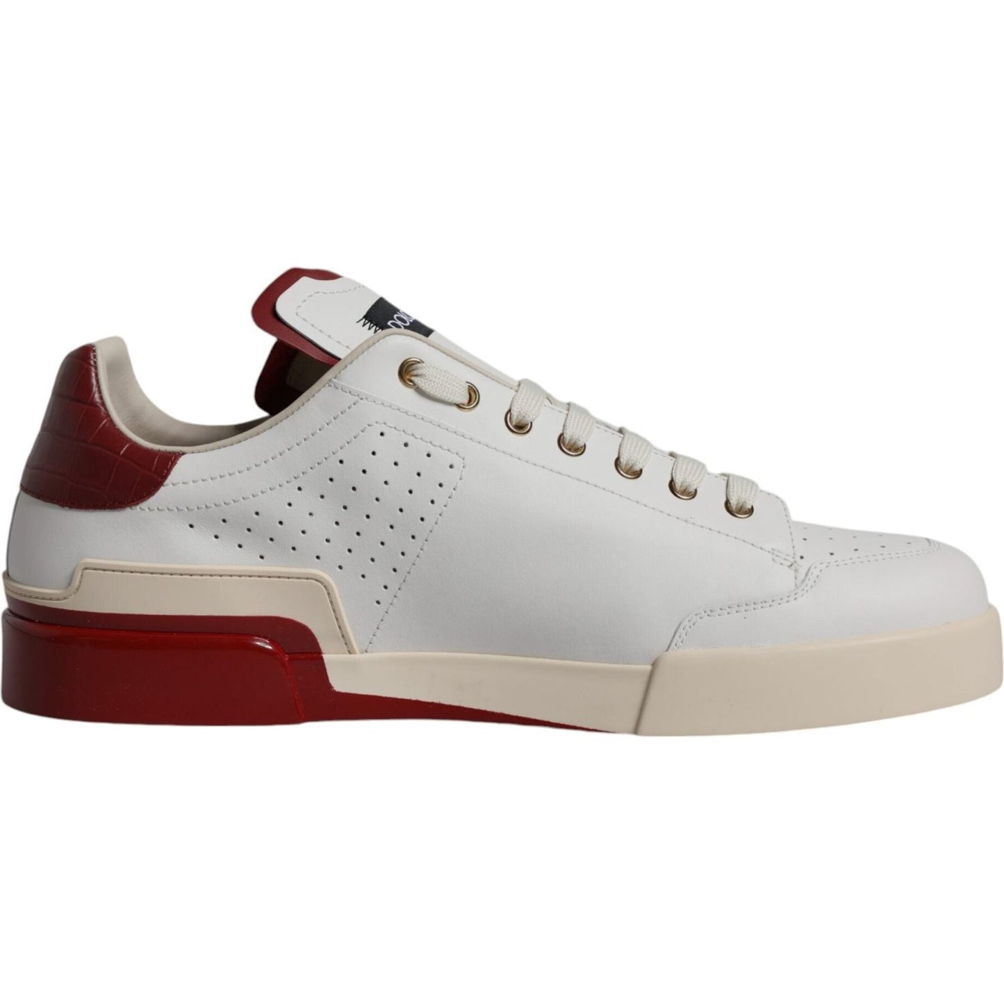 Dolce & Gabbana White Red Perforated Low Top Sneakers Shoes Dolce & Gabbana