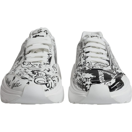 Dolce & Gabbana White Black Graffiti Daymaster Sneakers Shoes