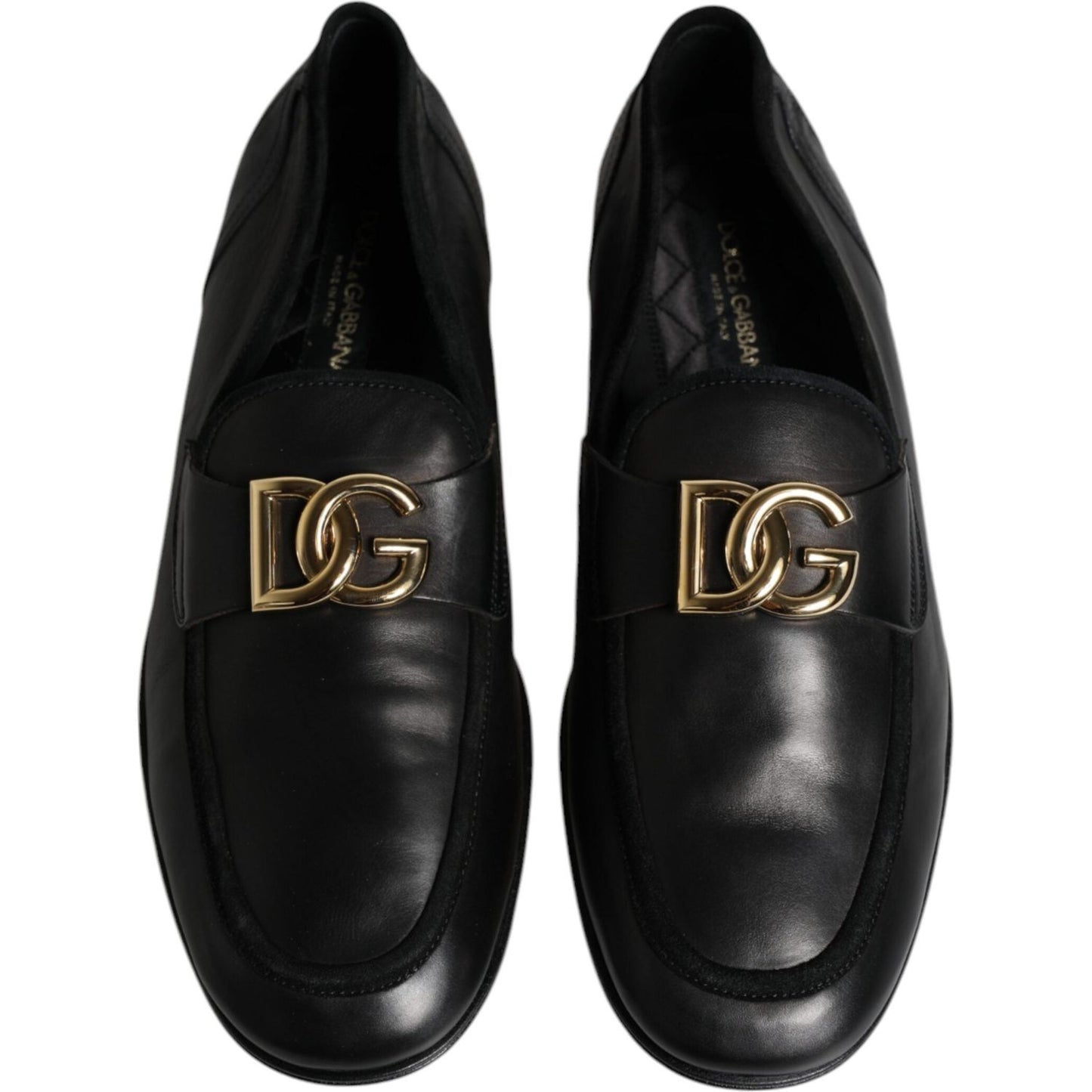 Dolce & Gabbana Black Leather Logo Slip On Loafers Shoes Dolce & Gabbana