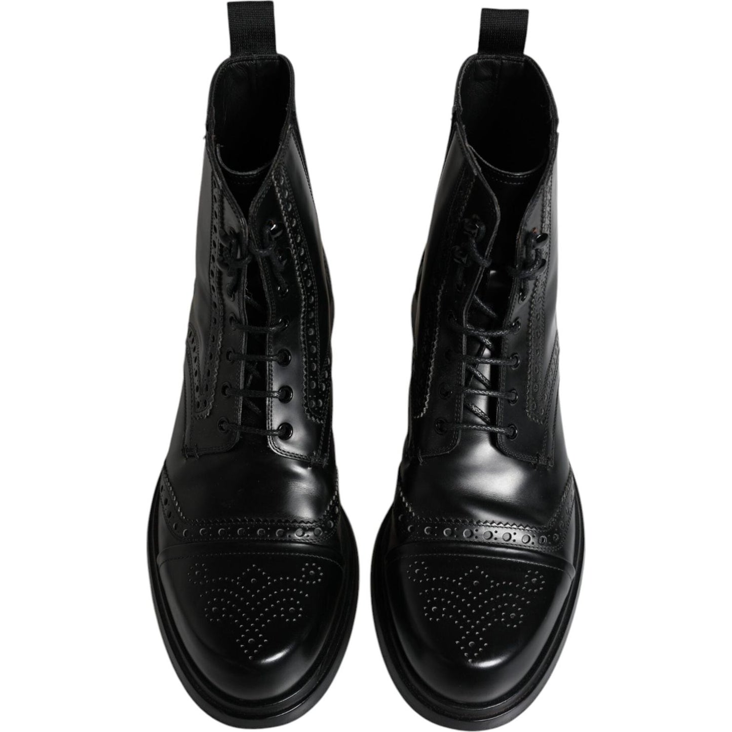 Dolce & Gabbana Black Leather Lace Up Mid Calf Boots Shoes Dolce & Gabbana