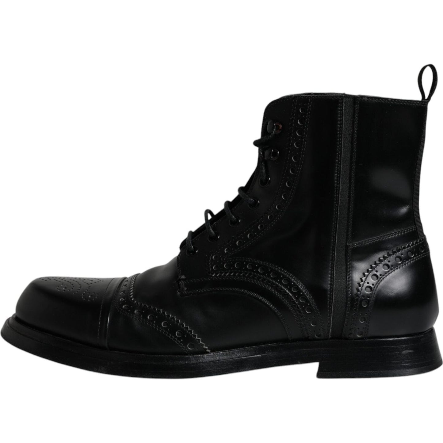 Dolce & Gabbana Black Leather Lace Up Mid Calf Boots Shoes Dolce & Gabbana