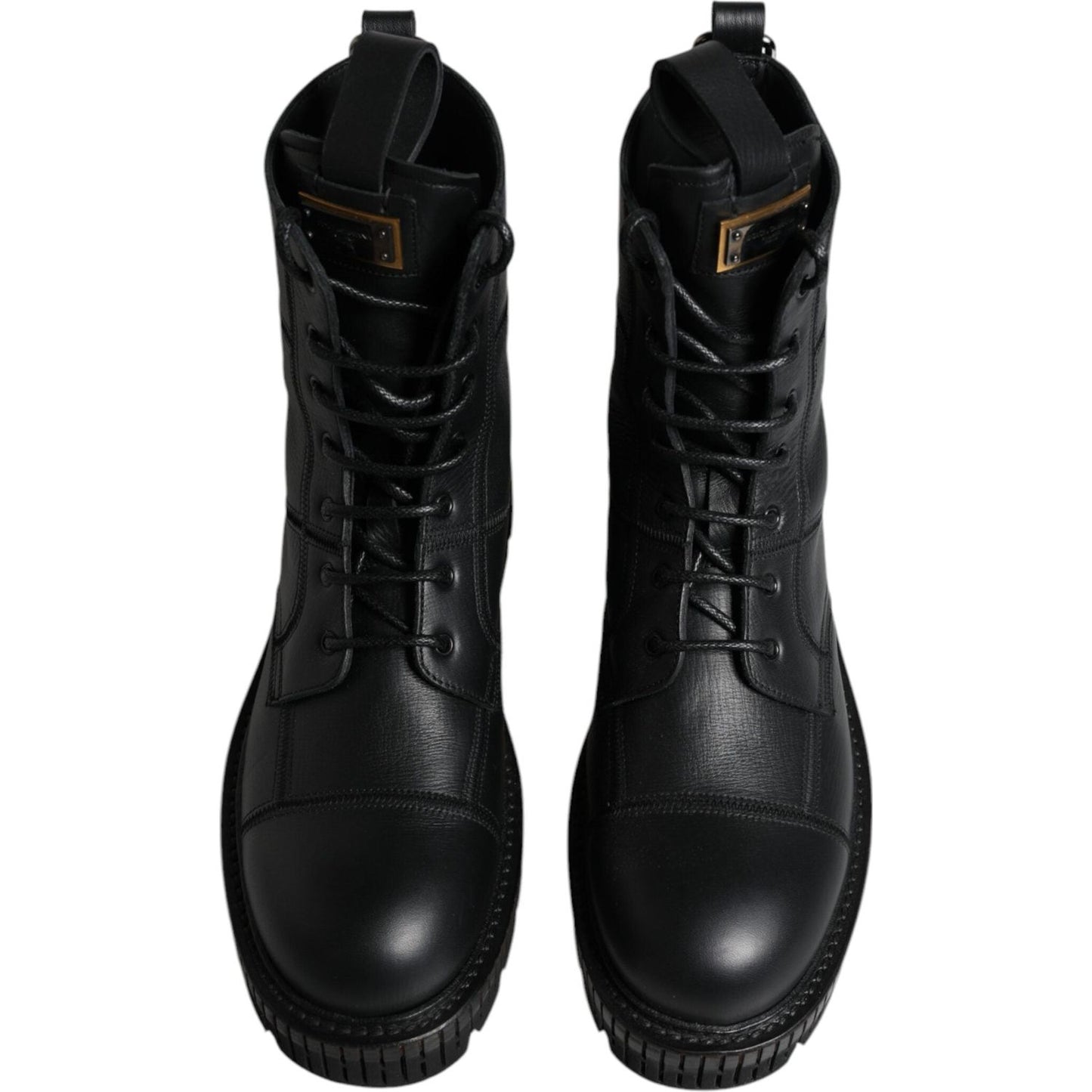 Dolce & Gabbana Black Leather Lace Up Mid Calf Boots Shoes Dolce & Gabbana