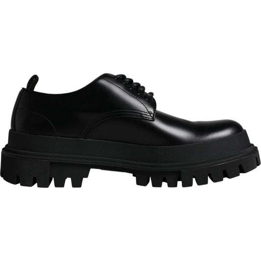 Dolce & Gabbana Black Leather Lace Up Trekking Dress Shoes