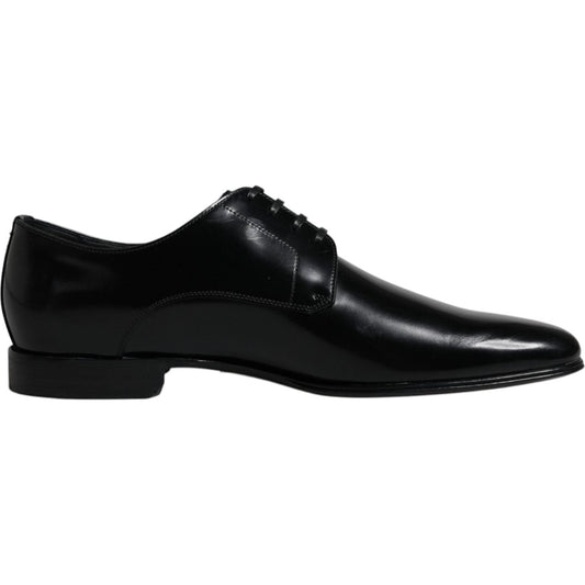 Dolce & Gabbana Black Leather Lace Up Men Derby Formal Shoes