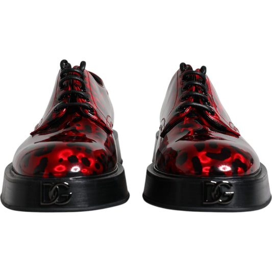 Dolce & Gabbana Red Black Leopard Lace Up Derby Dress Shoes