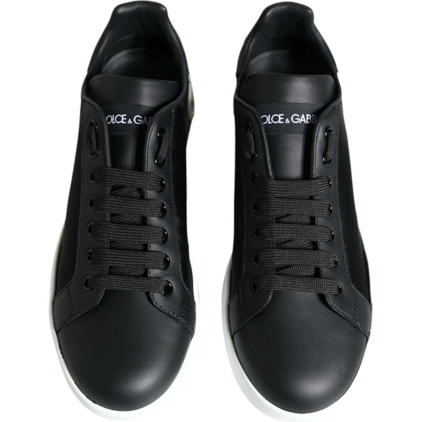 Dolce & Gabbana Black Calf Leather Portofino Sneakers Shoes Dolce & Gabbana