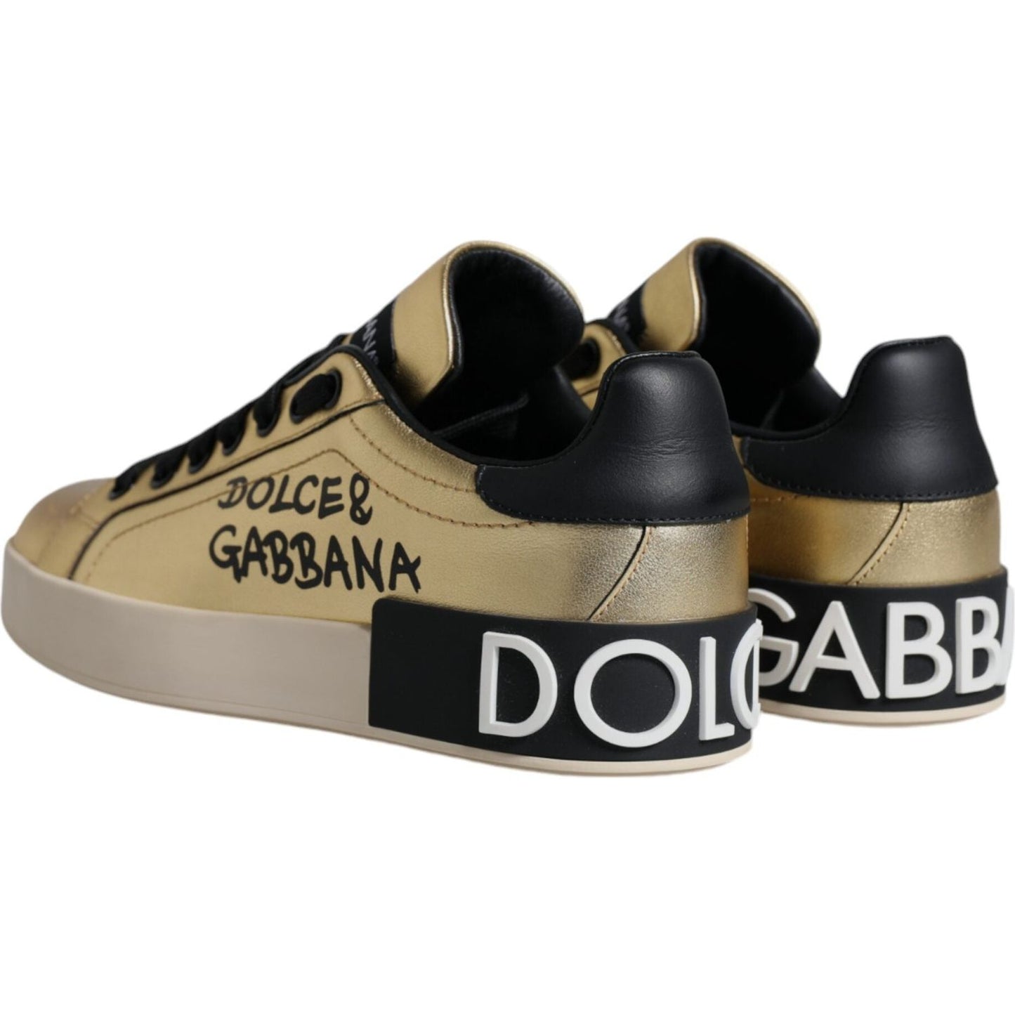 Dolce & Gabbana Gold Portofino Calf Leather Sneakers Shoes Dolce & Gabbana