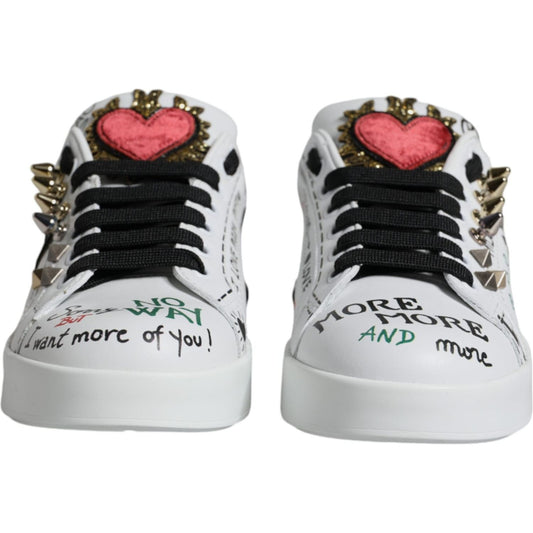 Dolce & Gabbana White Heart Studded Low Top Sneakers Shoes