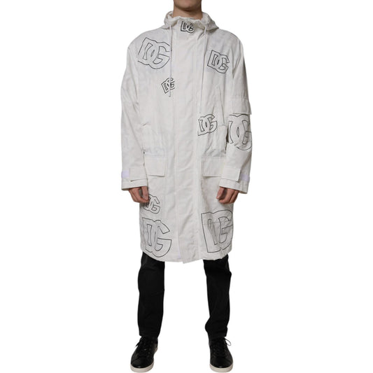 Dolce & Gabbana White Hooded Parka Polyester Trench Coat Jacket Dolce & Gabbana