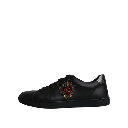 Dolce & Gabbana Black Leather London Heart Men Sneakers Shoes