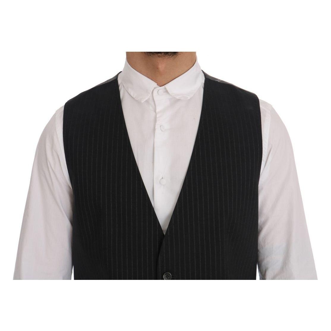 Dolce & Gabbana Elegant Striped Gray Waistcoat Vest Dolce & Gabbana