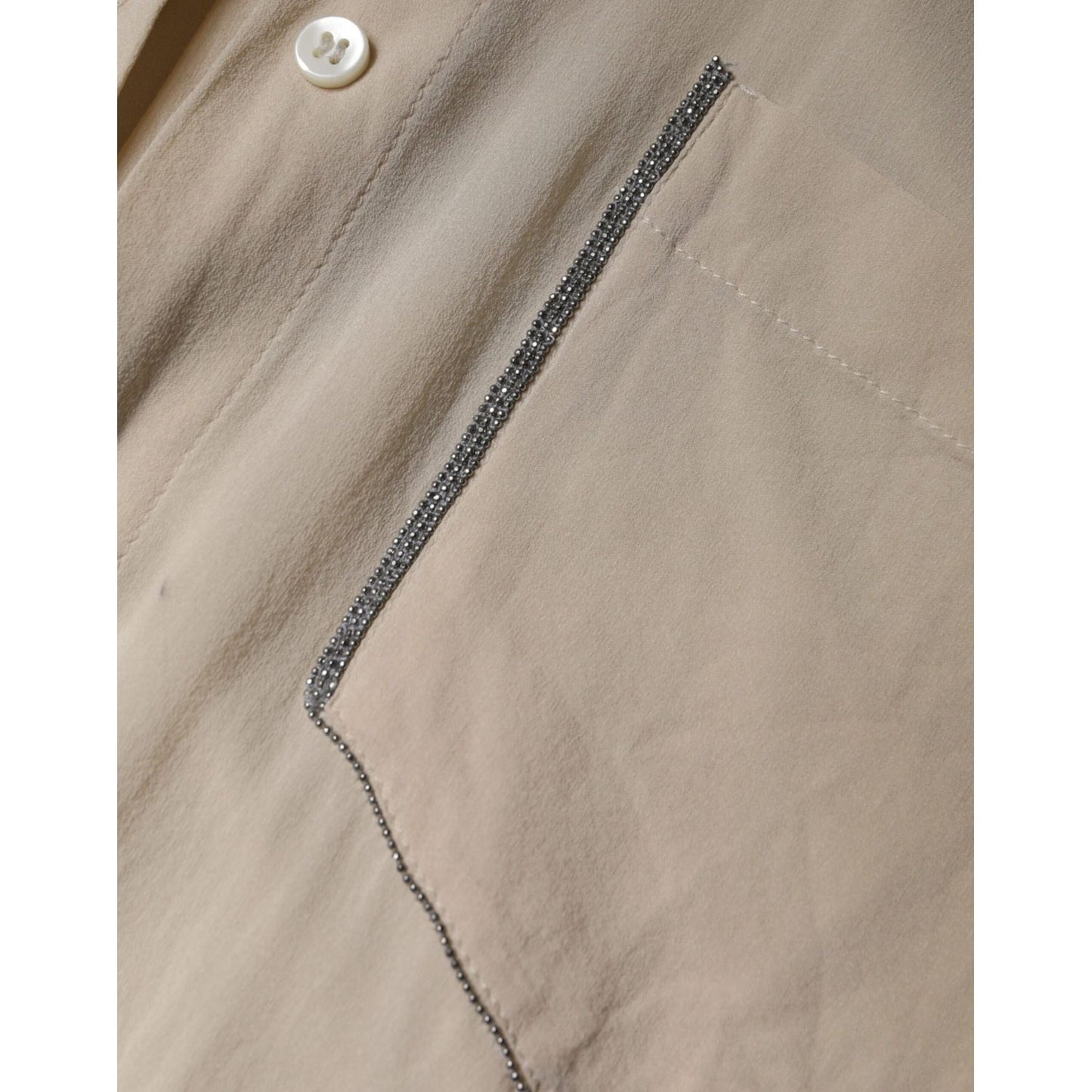 Brunello Cucinelli Beige Silk Blend Collared Button Down Top