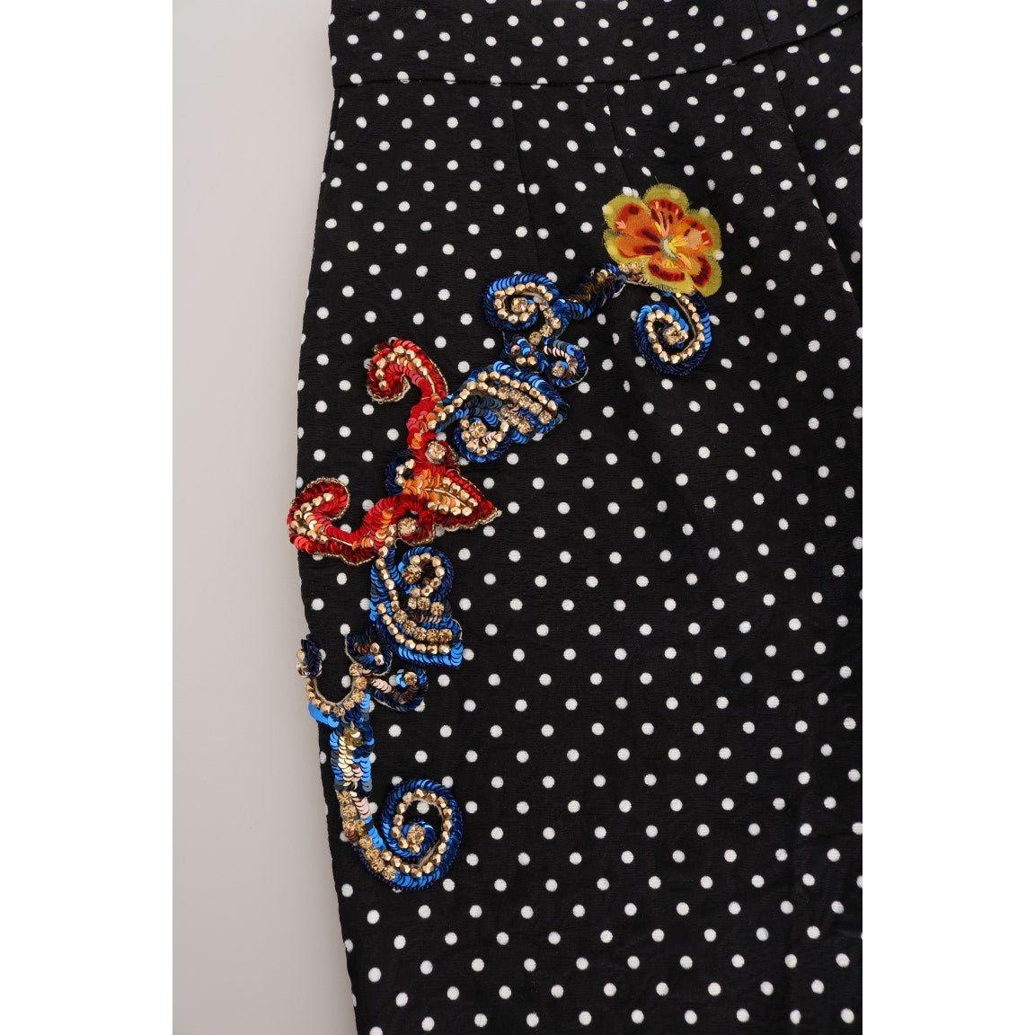 Dolce & Gabbana Black Polka Dot Sicily Crystal Pants