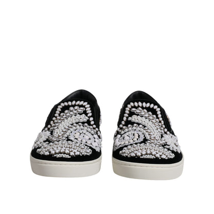 Dolce & Gabbana Black Embellished London Men Slip On Shoes