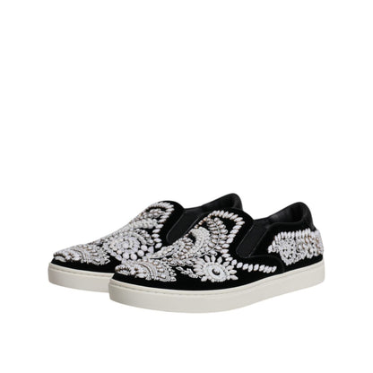 Dolce & Gabbana Black Embellished London Men Slip On Shoes