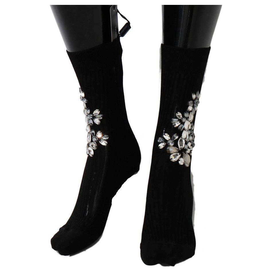 Dolce & Gabbana Crystal Embellished Black Knit Stockings Dolce & Gabbana