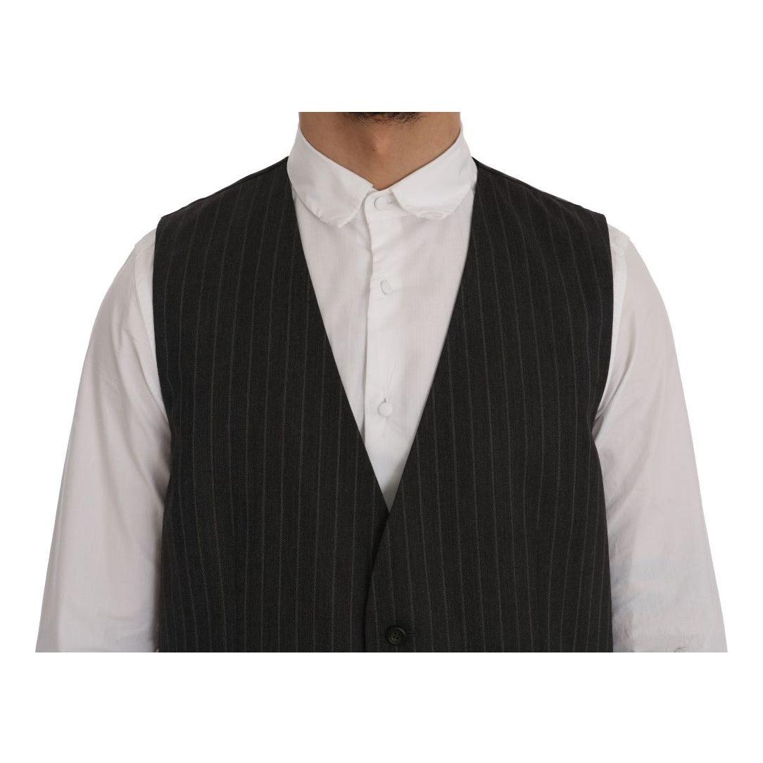 Dolce & Gabbana Elegant Striped Gray Wool Blend Waistcoat Vest Dolce & Gabbana