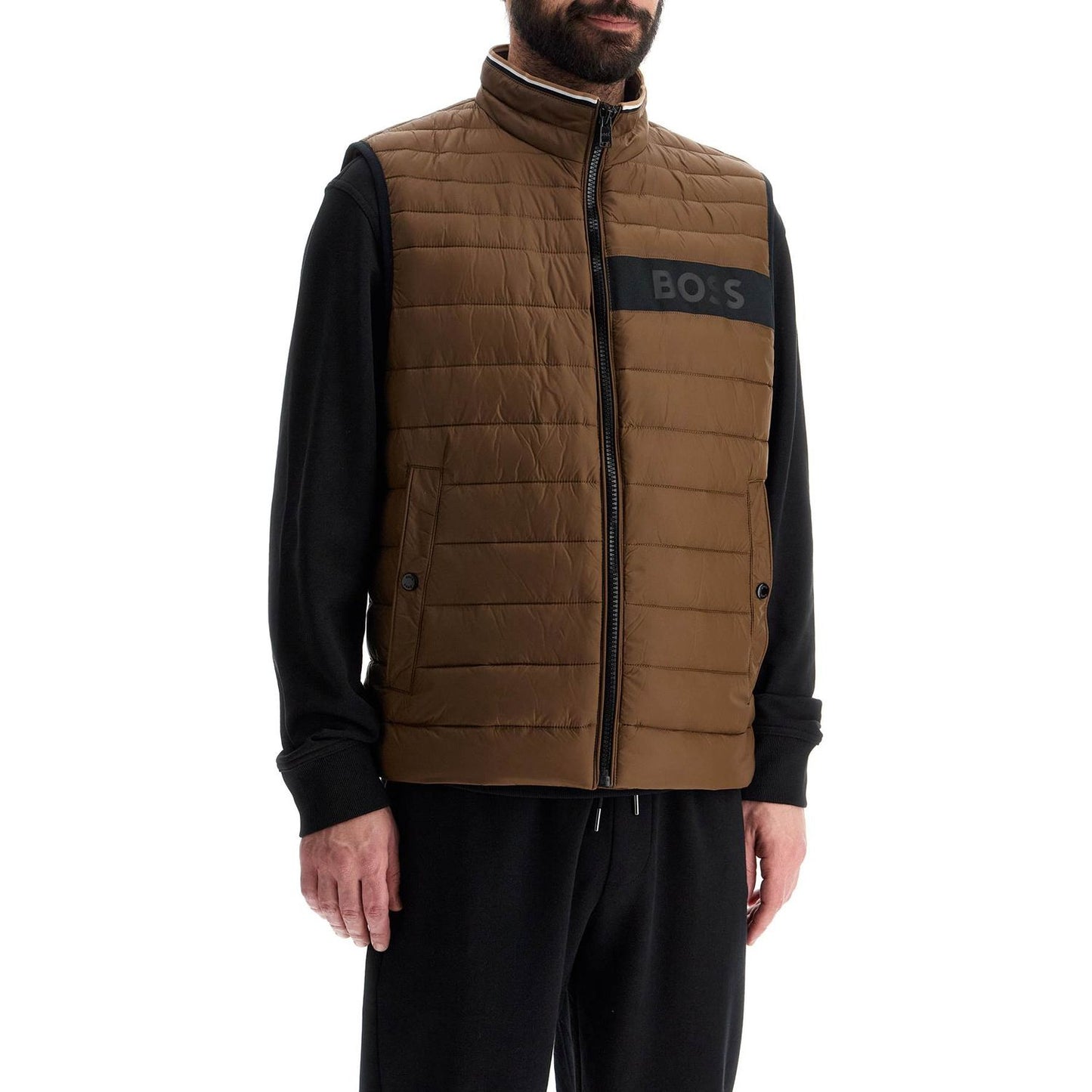 Boss gilet trapuntato verde in poliestere riciclato con zip Jackets Boss