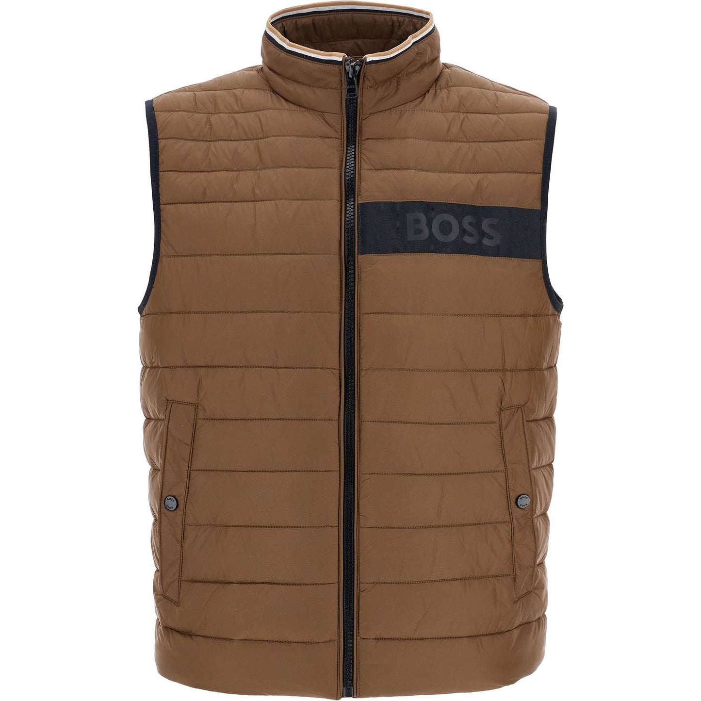 Boss gilet trapuntato verde in poliestere riciclato con zip Jackets Boss