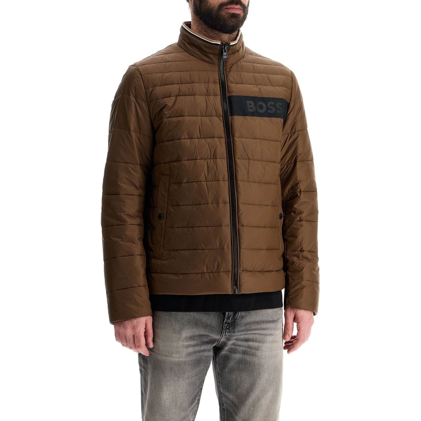 Boss green striped slim down jacket with high collar Jackets Boss