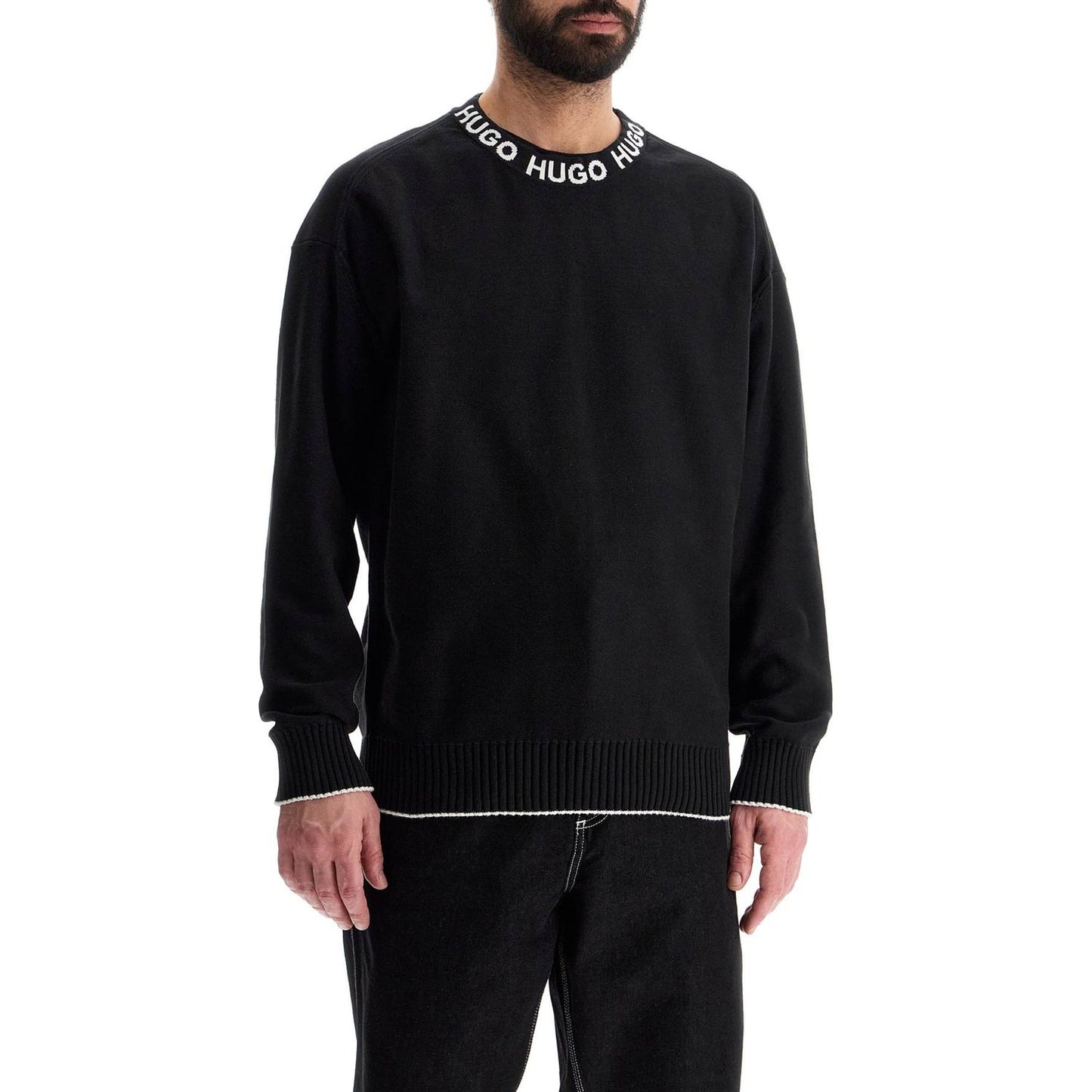 Hugo men's regular fit wide neck long sleeve sweatshirt black Topwear Hugo