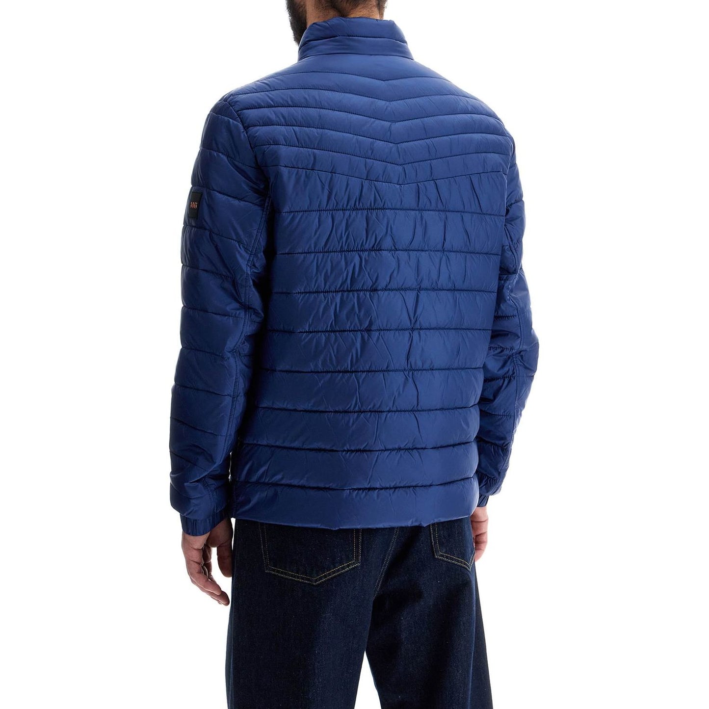 Boss lightweight jacket with horizontal blue stripes and high collar zip Vests Boss