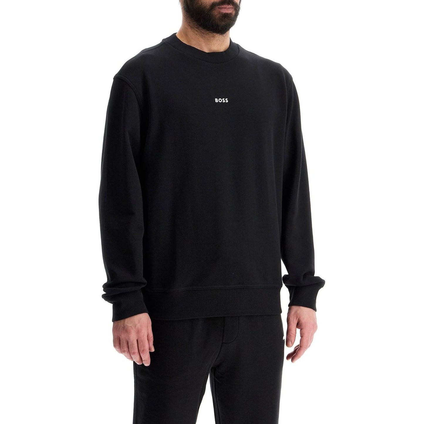 Boss men's black cotton sweatshirt with long sleeves and round neck Topwear Boss