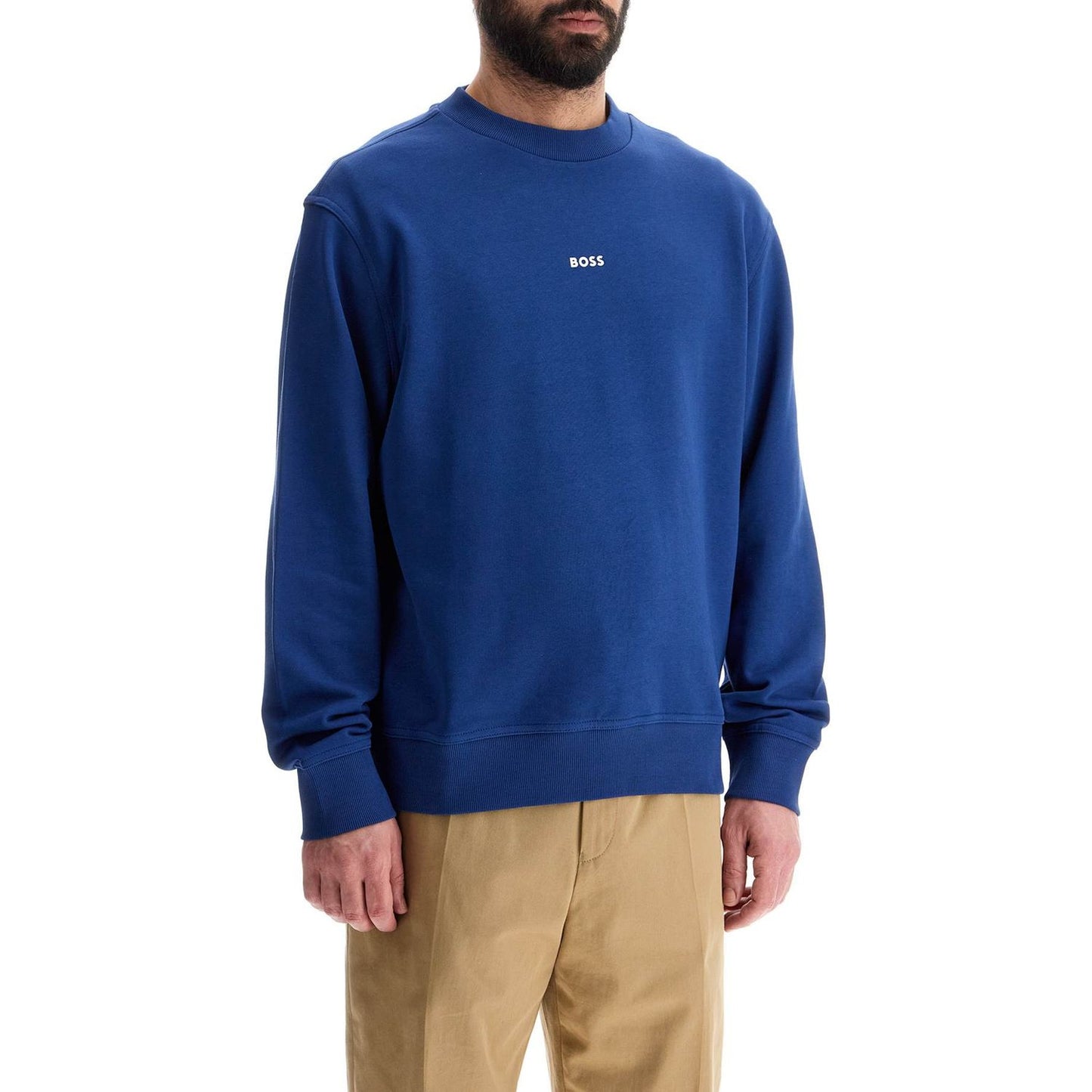 Boss men's crew neck cotton sweatshirt blue long sleeves Topwear Boss