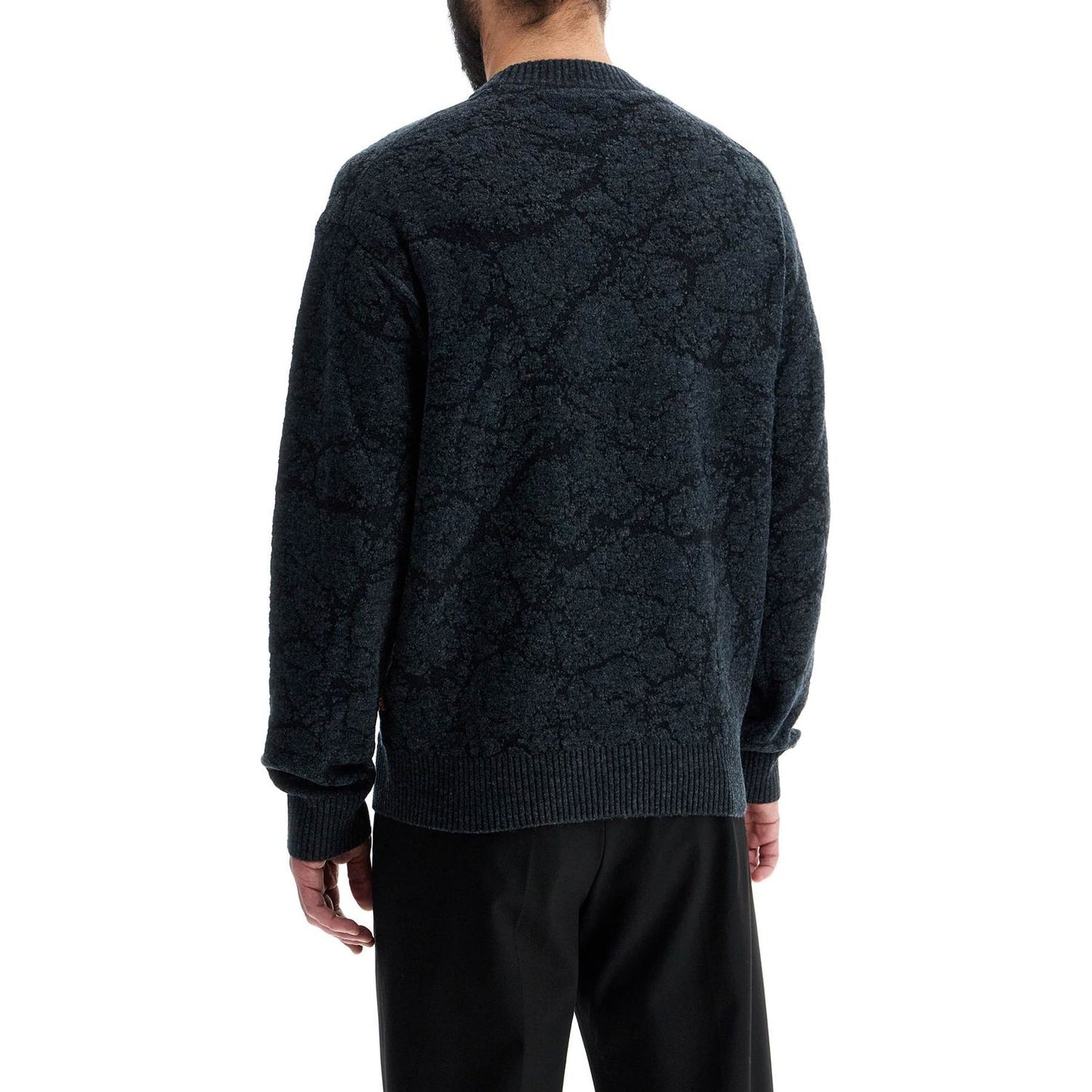 Boss men's black wool sweater with wide neck regular fit