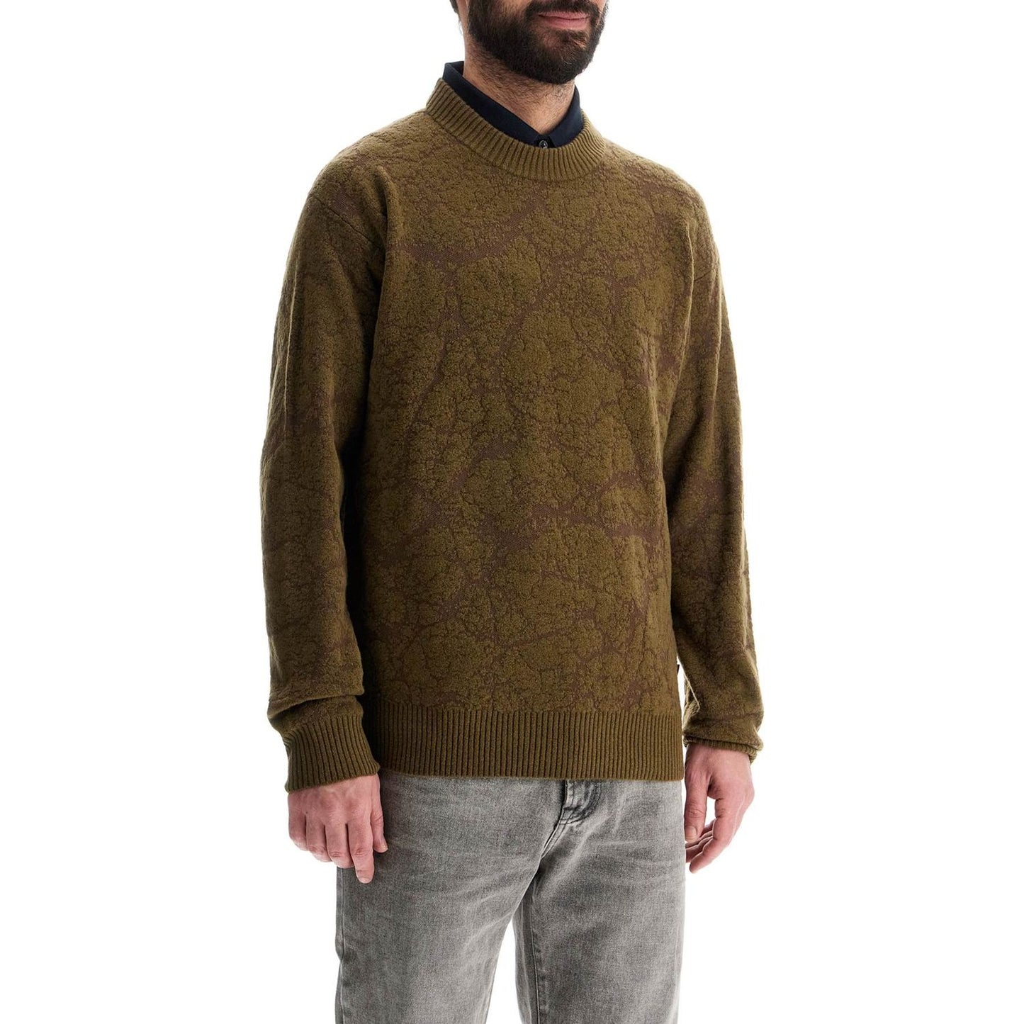 Boss olive green wool sweater with round neck for men Knitwear Boss