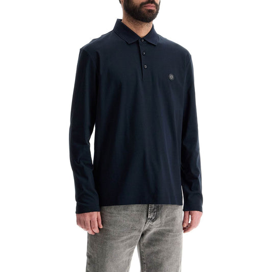 Boss polo a maniche lunghe blu scuro in cotone vestibilità loose taglio classico Topwear Boss